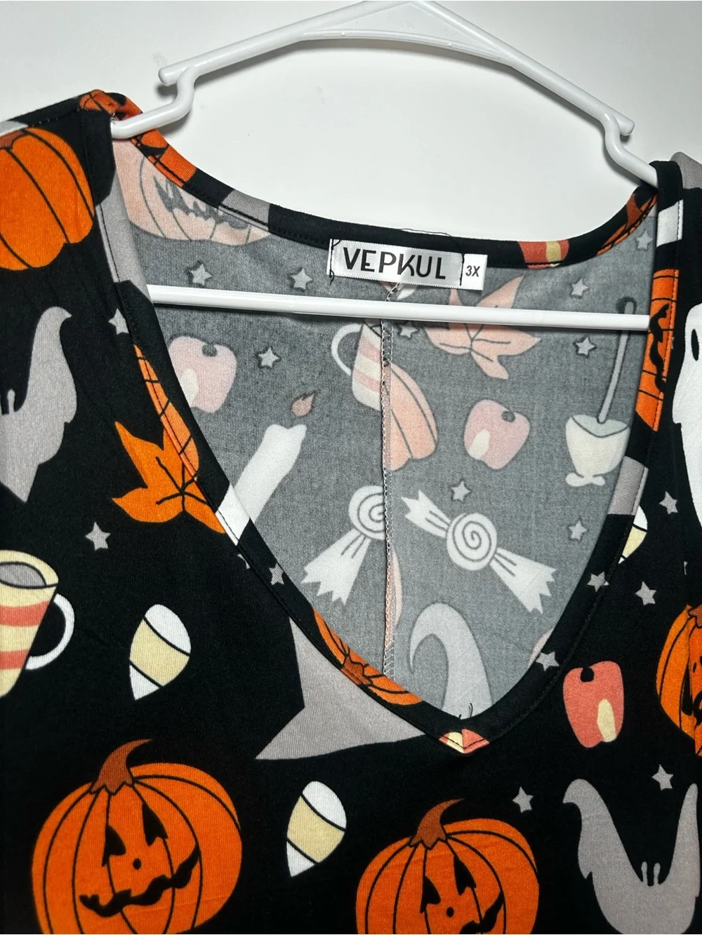 Women's Halloween V-Neck Short Sleeve Pumpkin Ghost Dress